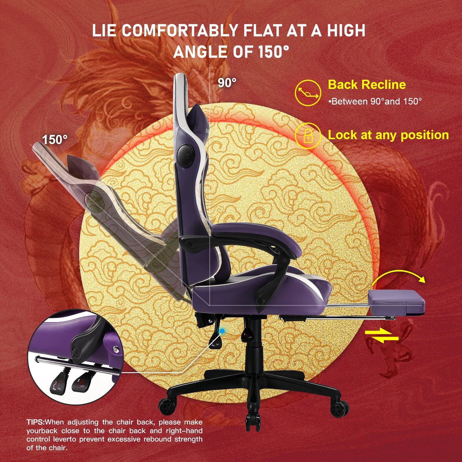 GTPLAYER Gaming Chair with Bluetooth Speakers, Footrest & Ergonomic Design, Dragon Series Video Game & Office Chair - TrendForce25