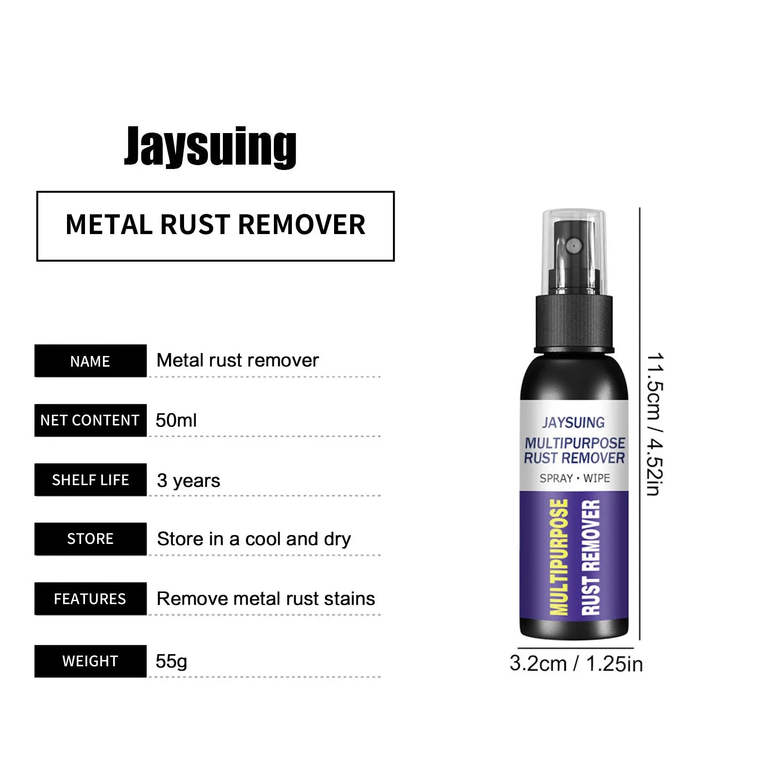 Jaysuing 50ml Rust Remover Spray Metal Surface Polish Anti Rust Paint Car Maintenance Iron Cleaning Rust Stain Remover Cleaner - TrendForce25