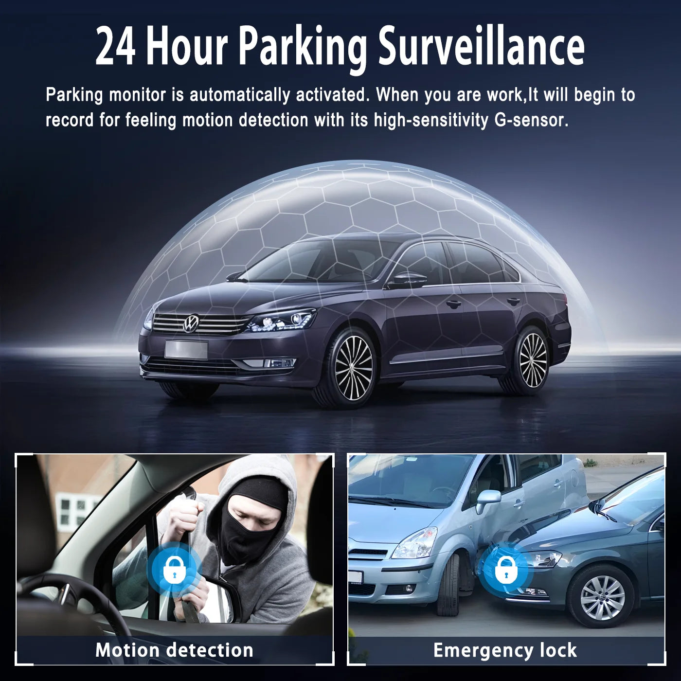 1080P 4-Channel Car DVR with HD Display, Front and Rear Cameras, Night Vision, G-Sensor Loop Recording - USB Rechargeable for Al