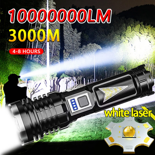 High Power White Laser LED Flashlight Built-in Battery USB Rechargeable Strong Light Tactical Torch Outdoor Camping Hiking Lamp - TrendForce25