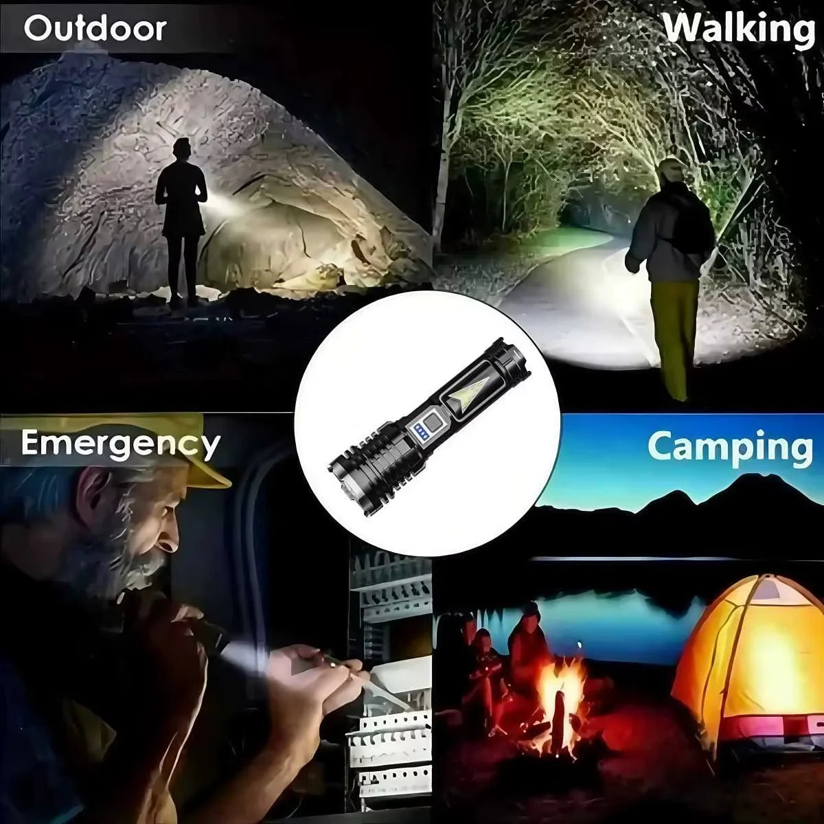 High Power White Laser LED Flashlight Built-in Battery USB Rechargeable Strong Light Tactical Torch Outdoor Camping Hiking Lamp - TrendForce25