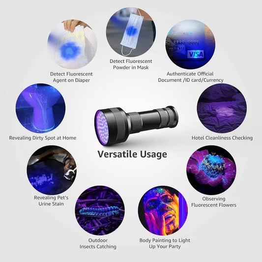 395nm UV Flashlight Black Light Waterproof 51 LED Flashlight Set with AA Battery for Home & Hotel Inspection Pet Urine Detector