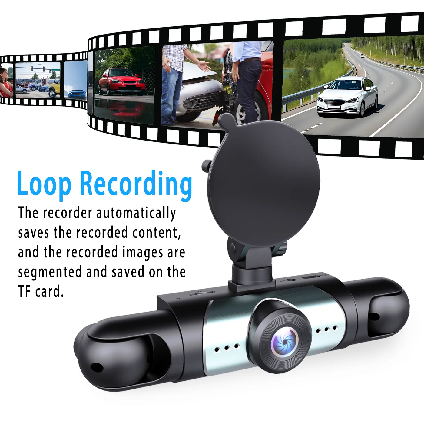 1080P 4-Channel Car DVR with HD Display, Front and Rear Cameras, Night Vision, G-Sensor Loop Recording - USB Rechargeable for Al