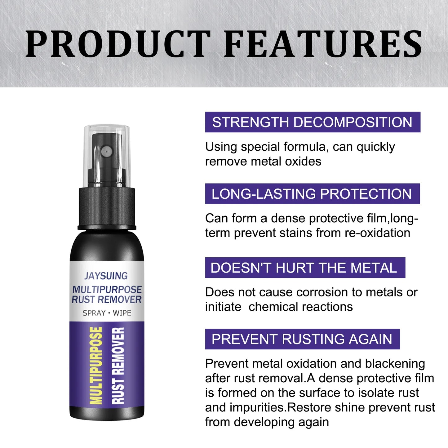 Jaysuing 50ml Rust Remover Spray Metal Surface Polish Anti Rust Paint Car Maintenance Iron Cleaning Rust Stain Remover Cleaner - TrendForce25