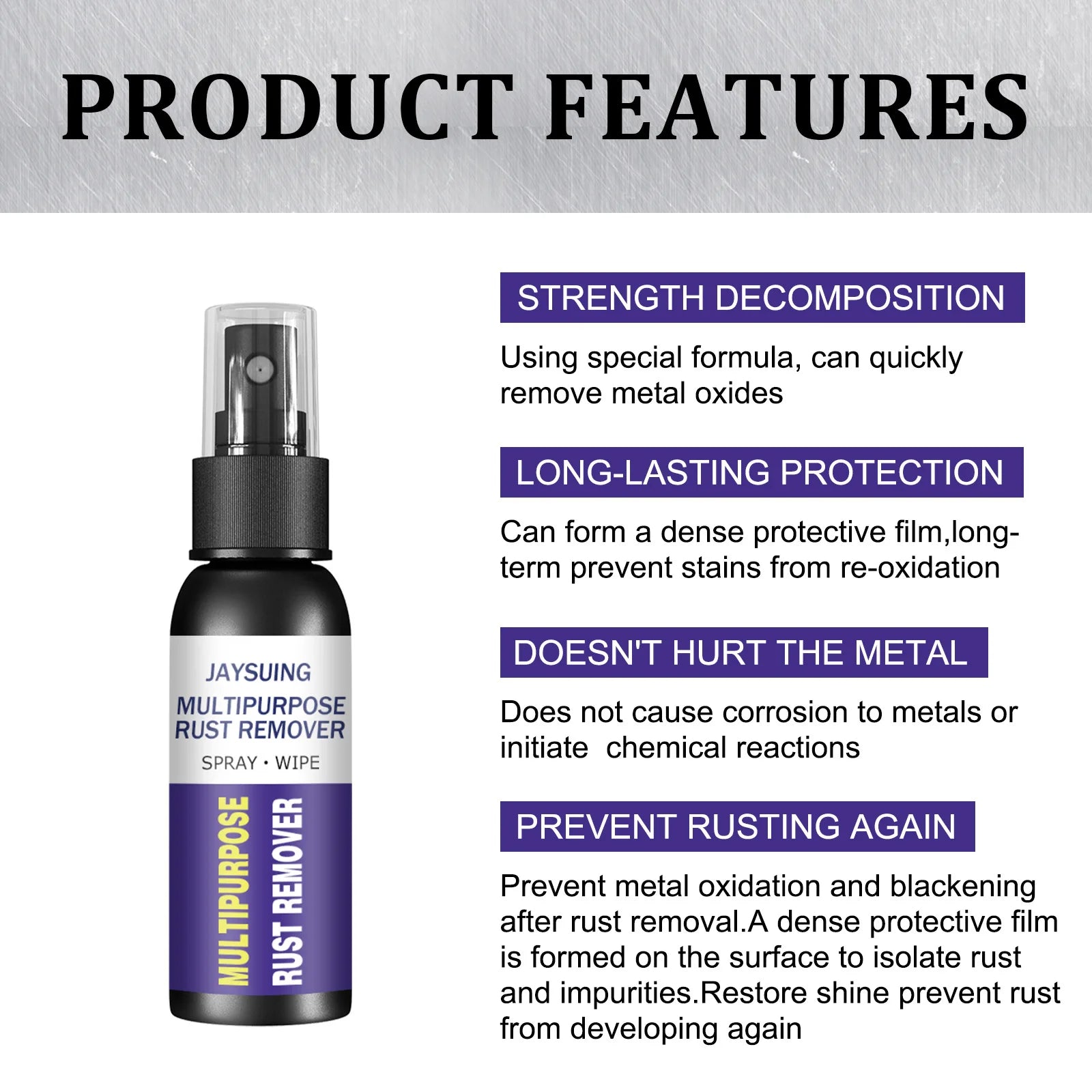Jaysuing 50ml Rust Remover Spray Metal Surface Polish Anti Rust Paint Car Maintenance Iron Cleaning Rust Stain Remover Cleaner - TrendForce25
