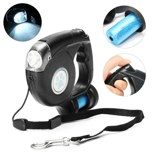 LED Dog Leash With Garbage Bag Automatic Pet Leash for Dogs Cats Night Travel Safety Pet Traction Rope 4.5M Dog Accessories - TrendForce25