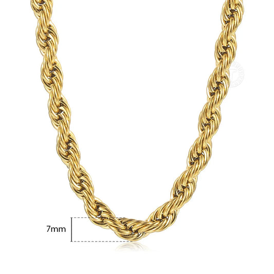 New Fashion Twisted Rope Link Chain Gold Color Stainless Steel Necklace for Men Unisex Chain Jewelry Gifts 22inch 3-7mm KNM178A - TrendForce25