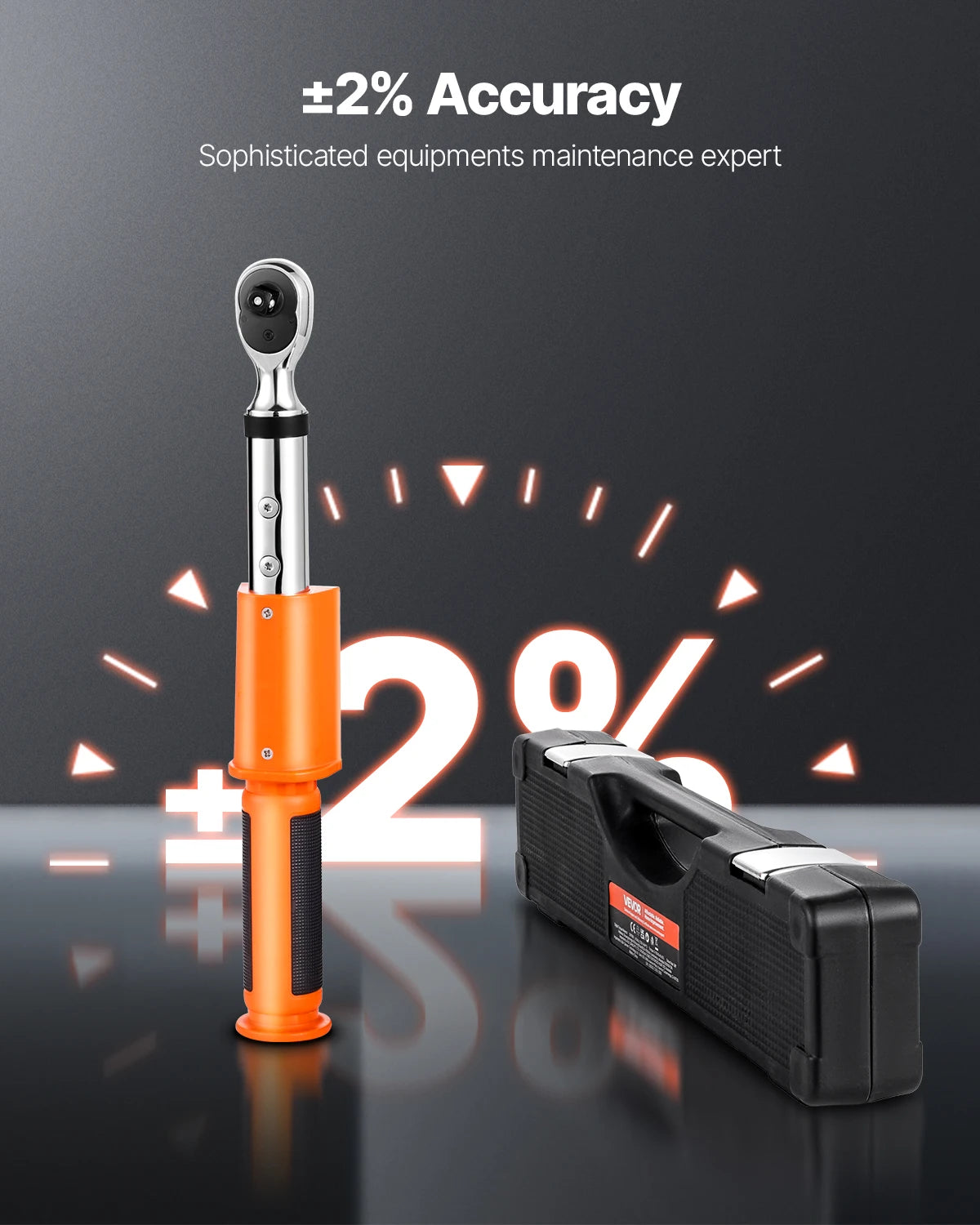 VEVOR Digital Torque Wrench 72-Tooth ±2% High Accuracy Electronic Torque Wrench Preset Value Buzzer and LED Notification