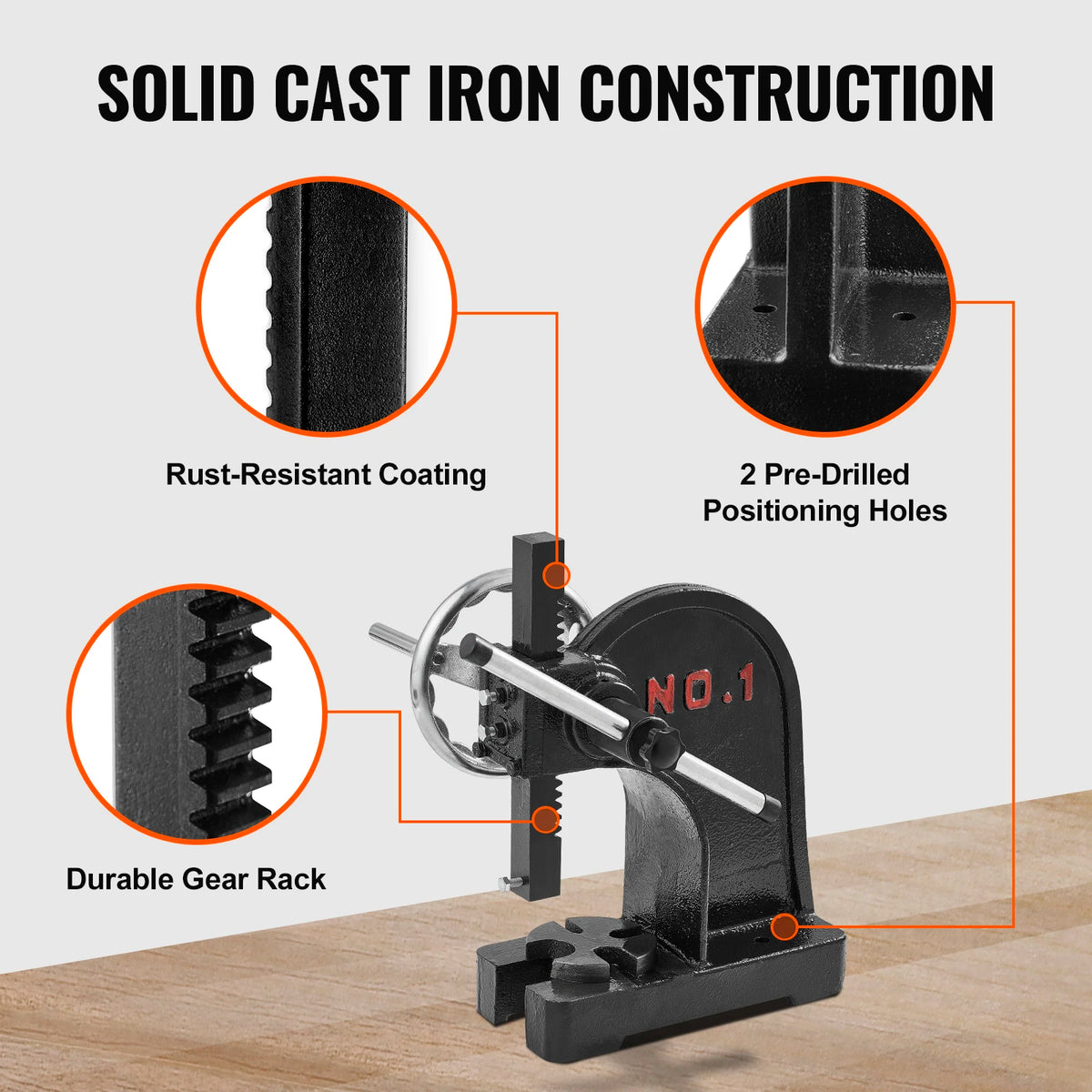 SucceBuy Arbor Press 1 Ton Manual Arbor Press with Handwheel CastIron Heavy-duty Manual Desktop Arbor Press for Stamping Bending - TrendForce25