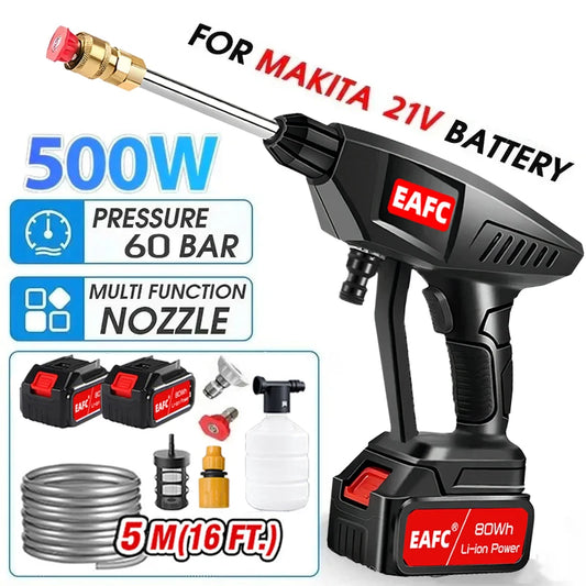 500W Portable High Pressure Car Washer Rechargeable Car Washing Gun Electric Water Gun Foam Machine for 21V Makita Battery