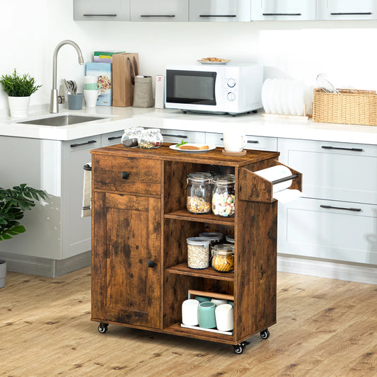 HOOBRO Kitchen Island Storage Cabinet with Drawer Stroller Kitchen Cart with Spice and Towel Rack Saving Space,