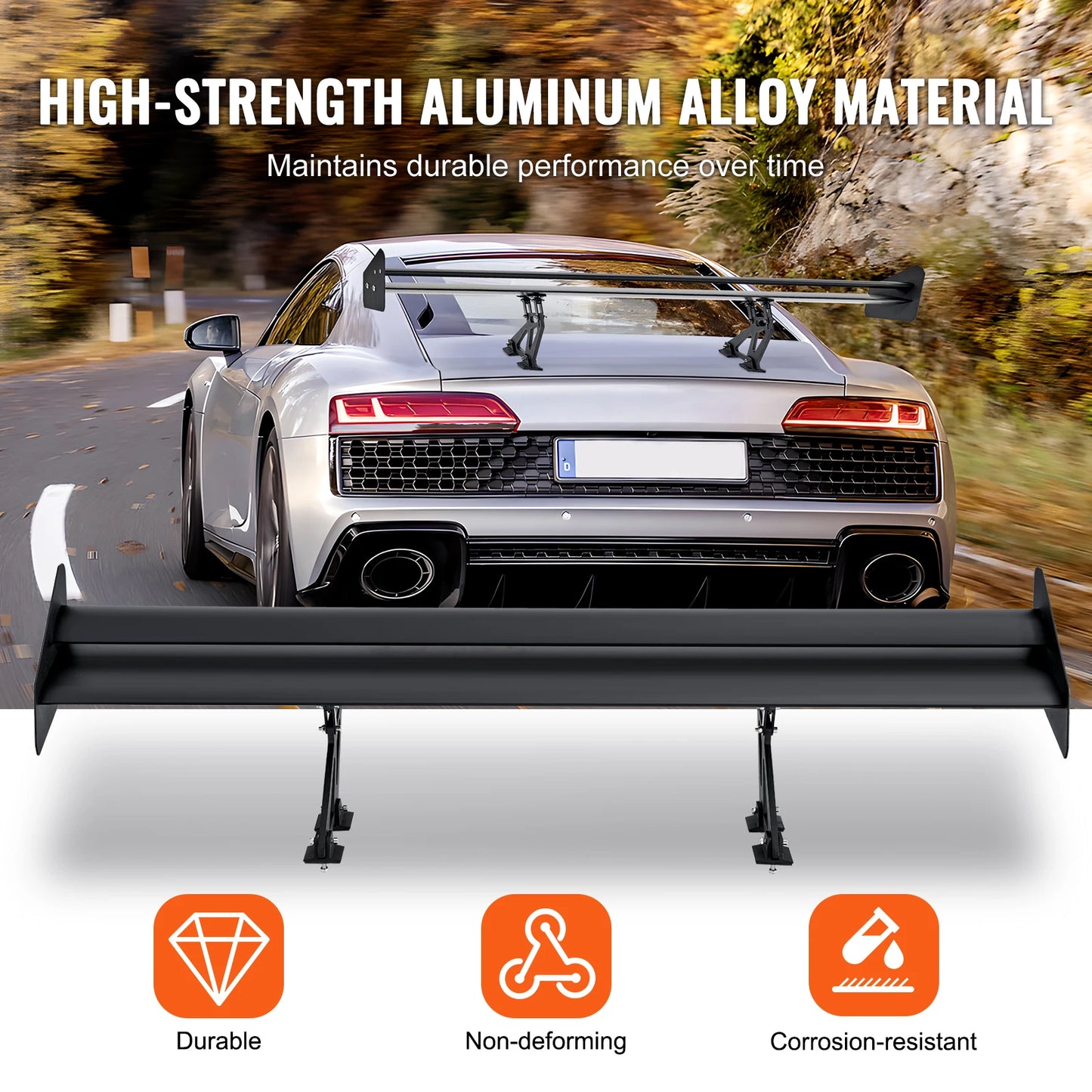 VEVOR GT Wing Car Spoiler 53.1 inch Universal Spoiler with Double Deck Car Rear Spoiler Wing, Racing Spoiler BGW/JDM Drift Black