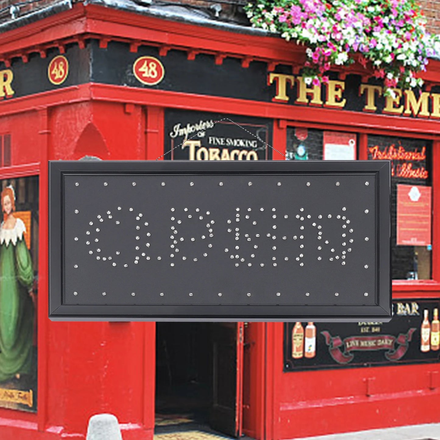 Neon Open Closed Sign, LED Window Door Hanging Business Sign with Chain, 48x25cm Illuminated Storefront Decor, Shop Signage