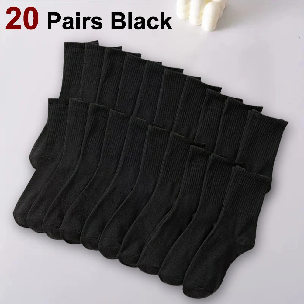 10/20 Pairs Women Solid Color Crew Socks Classic Versatile Comfortable Breathable Sweat Absorbing Running Sports Leisure Socks