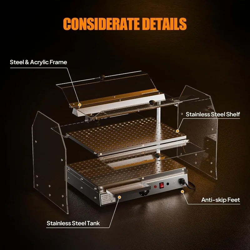 Commercial Food Warmer Display Pizza Warmer, 2-Tier Electric Countertop Food Warmer with LED Acrylic Door Removable Shelv