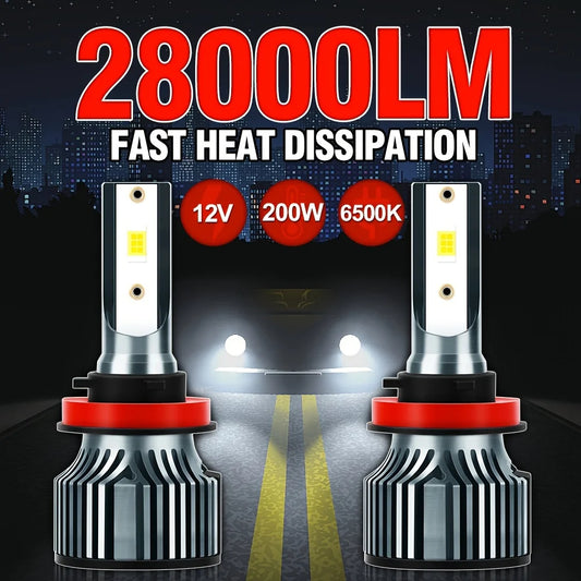 roadsun 2pcs LED Bulbs 9005/HB3 9006/HB4 H11 H7 H1 H4 H13 High Low Beam Headlight All-in-one, 28000LM 200W Ultra-white 6500K - TrendForce25