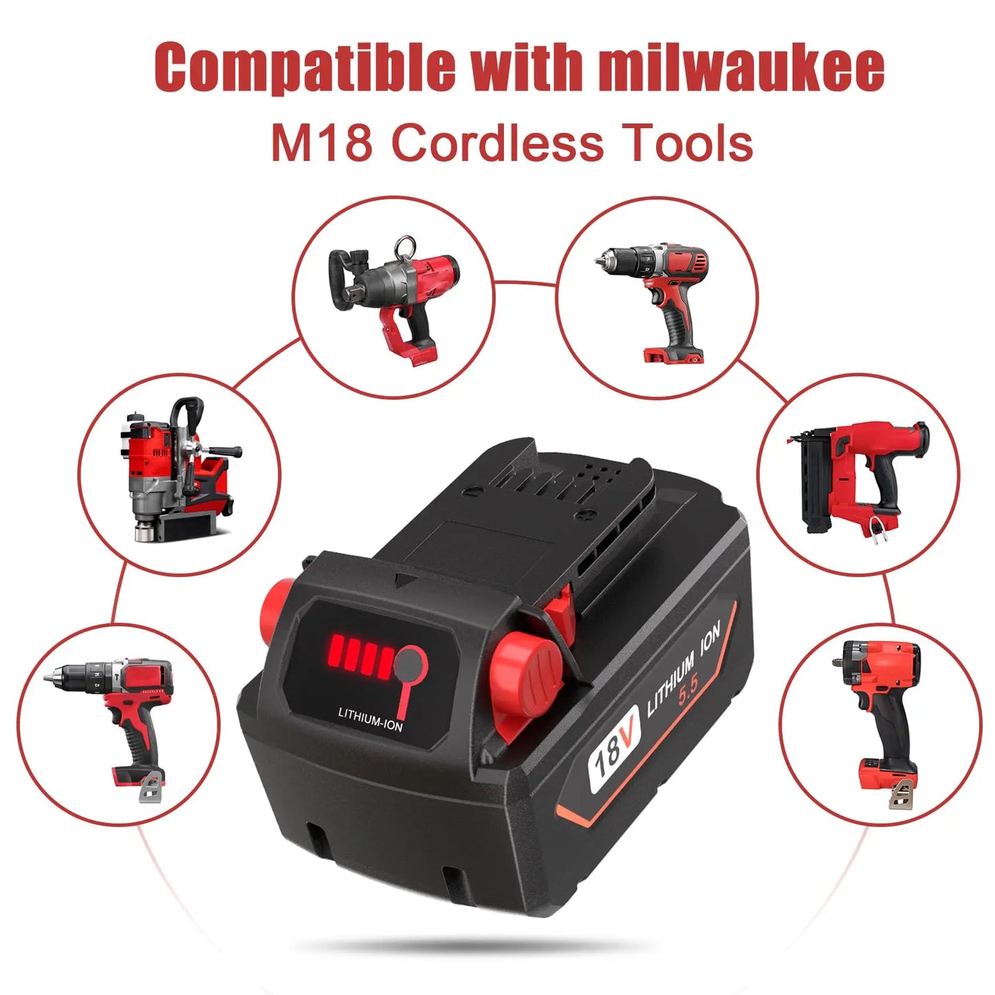 JYJZPB 5.5Ah/6.5Ah M18 Battery for Milwaukee 18V Li-Ion Replacement Battery M18 Battery,2 Pack Compatible with Milwaukee M18B XC