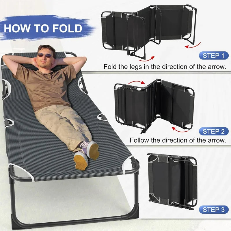 Camping Cot with Mattress, 4-Position Folding Camping Bed Hold up 330lbs, Portable Sleeping Cot for Camp, Beach, Patio - TrendForce25