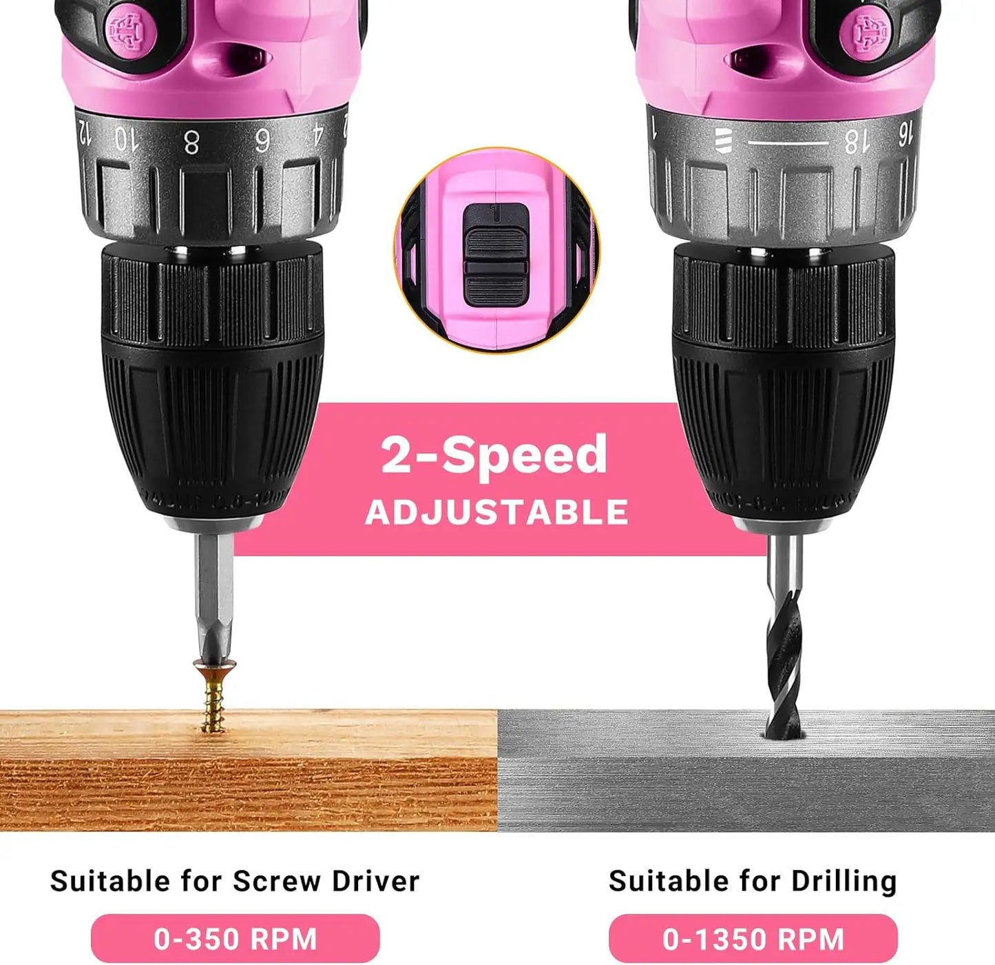 Power Drill Cordless: DEKO Pink Cordless Drill 20V Electric Power Drill Set Tool for Women - TrendForce25