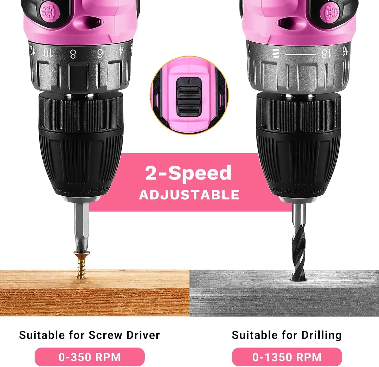 Power Drill Cordless: DEKO Pink Cordless Drill 20V Electric Power Drill Set Tool for Women - TrendForce25