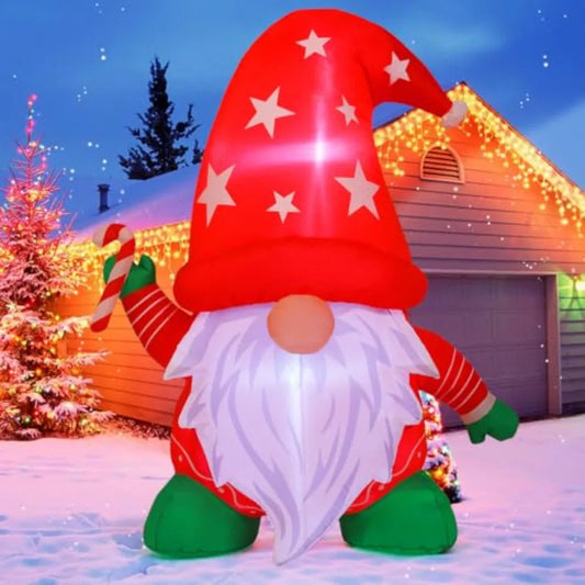 6FT Tall Christmas Inflatables Outdoor Decorations Blow Up Gnomes Wearing Red Hat with Builtin LEDs for Christmas Indoor Outdoo