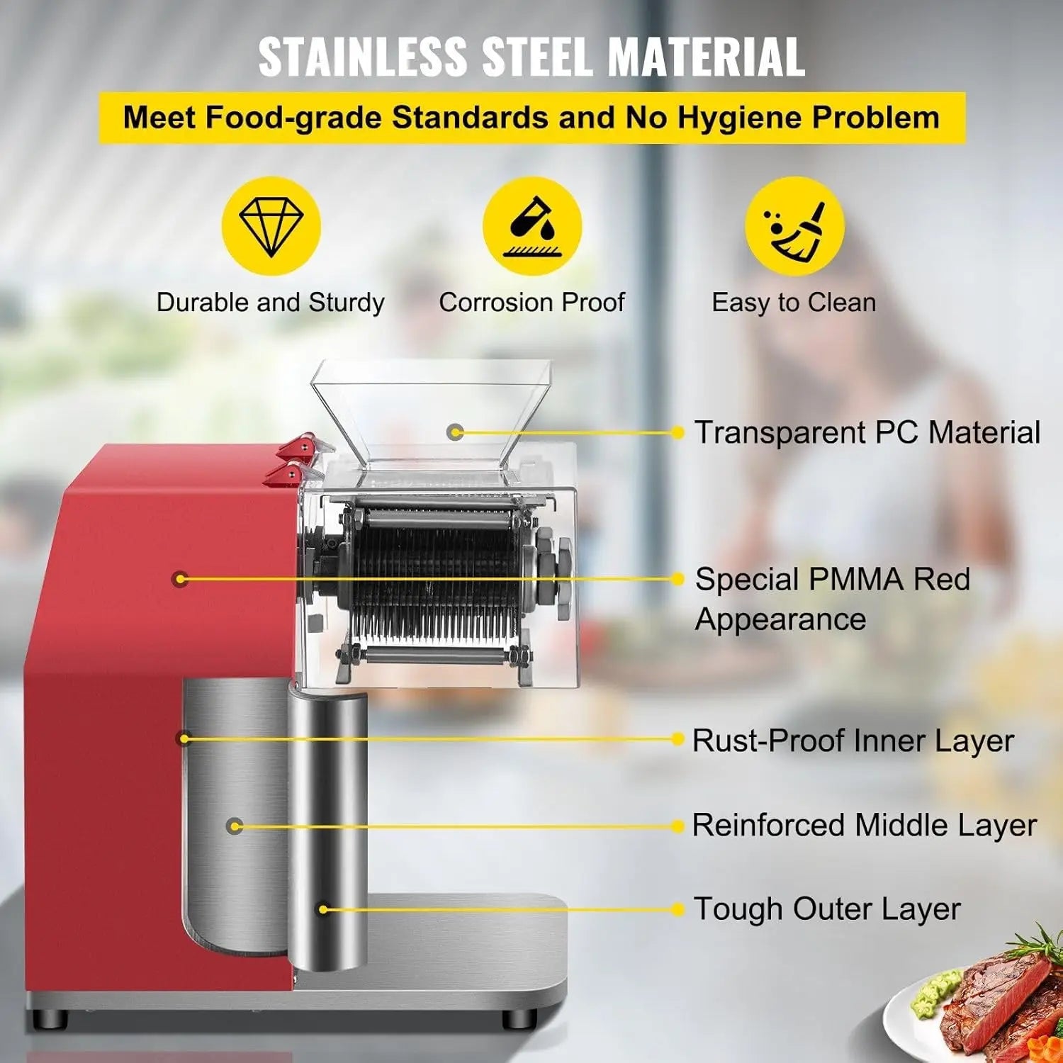 Commercial Meat Cutting Machine, 551 Lbs/H 850W Meat Shredding Machine, 3.5mm Blade Electric Meat Cutter, Red - TrendForce25