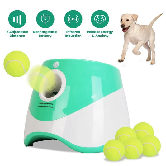 Automatic Dog Ball Launcher Included 6 Tennis Balls Dog With 3 Adjustable Launch Distance Interactive Ball Thrower Fetch Machin - TrendForce25
