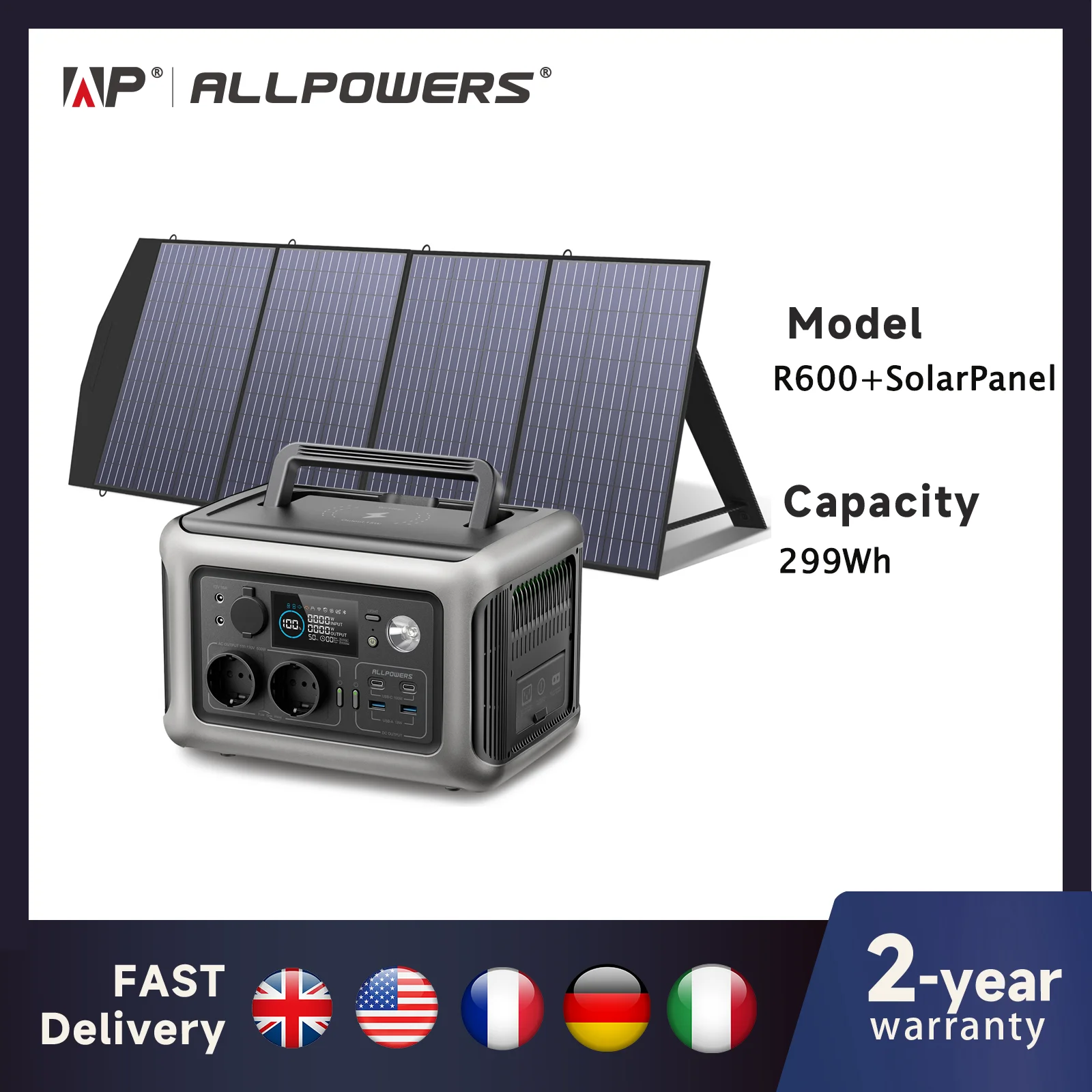 ALLPOWERS R600 Solar Generator with SolarPanel (Optional), 600W 299Wh LiFePO4 Portable Power Station with Solar Charger for Camp - TrendForce25