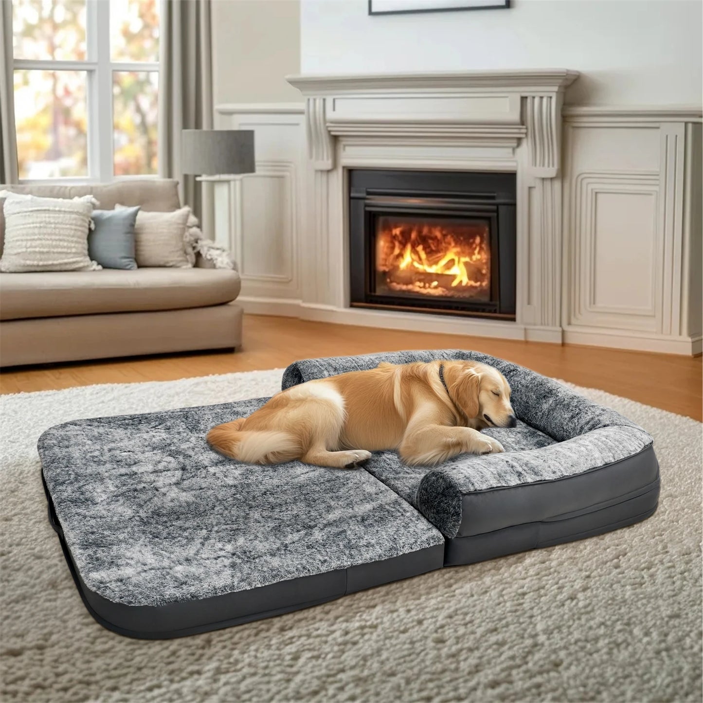 180cm Long Human Size Dog Bed for Adults and Pets to Nap Foldable Calming Pet Bed Plush Cover Orthopedic Sponge Base