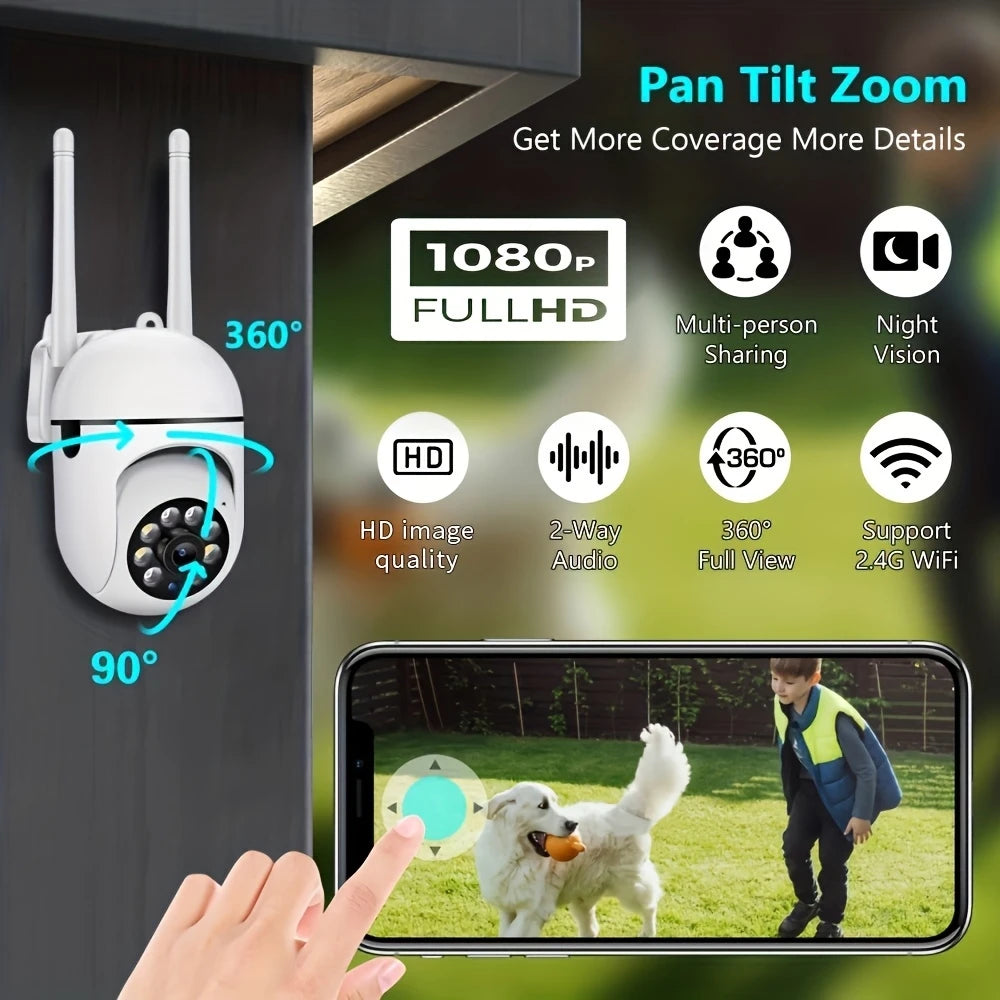 Ease Life APP Wireless 1080P HD Indoor/Outdoor WiFi Security Camera, Color Night Vision, 2-Way Audio, 360° Pan/Tilt/Zoom - TrendForce25