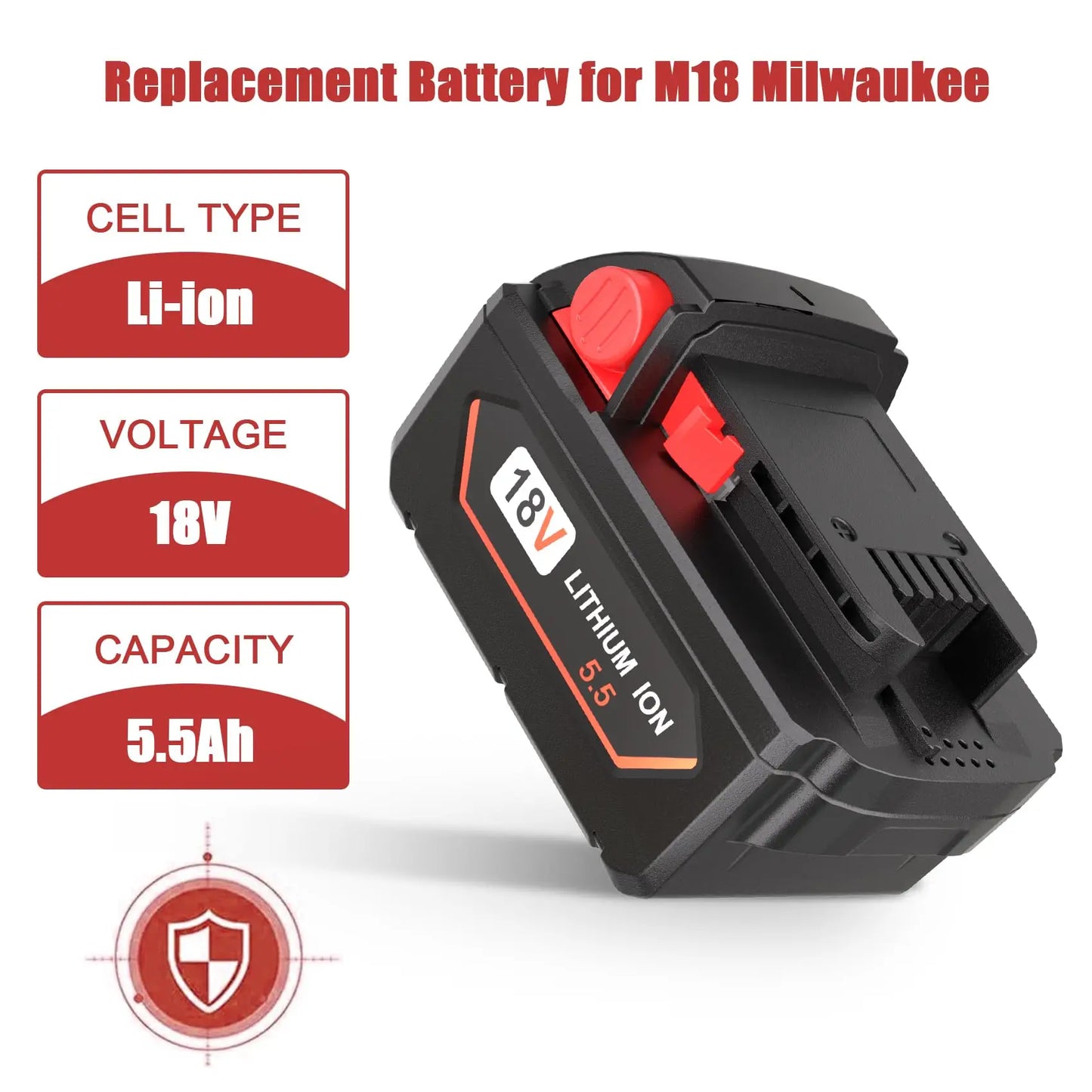 JYJZPB 5.5Ah/6.5Ah M18 Battery for Milwaukee 18V Li-Ion Replacement Battery M18 Battery,2 Pack Compatible with Milwaukee M18B XC