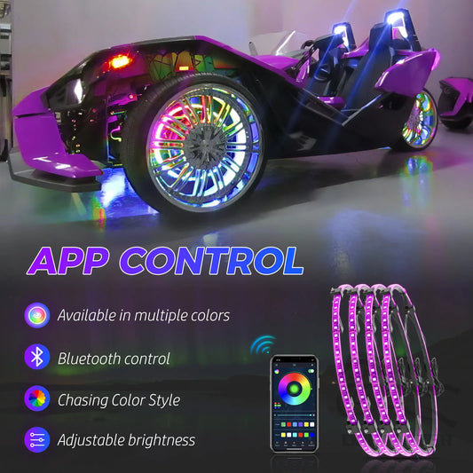 4Pcs Car Hub Light For 15.5 in Wheel Decorative Waterproof LED APP/Remote Wheel Ring Conversions Phantom Light Neon Lamp - TrendForce25