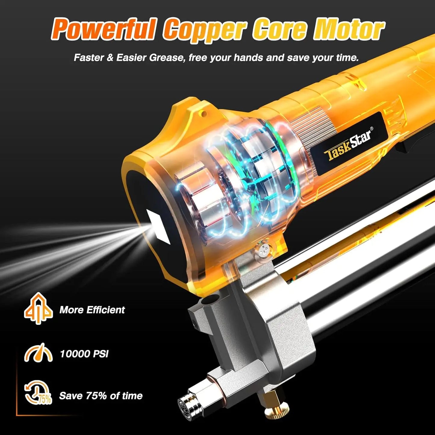 Taskstar Electric Grease Gun Kit with 39.4" Flexible Hose 10000 PSI Cordless Grease Gun with Super Bright LED Light Power Tools