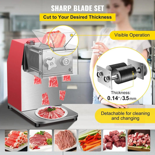 Commercial Meat Cutting Machine, 551 Lbs/H 850W Meat Shredding Machine, 3.5mm Blade Electric Meat Cutter, Red - TrendForce25