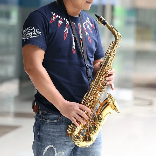 Eb Alto Saxophone Brass Lacquered Gold E Flat Sax 802 Key Type Woodwind Instrument with Cleaning Brush Cloth Gloves Strap Padded