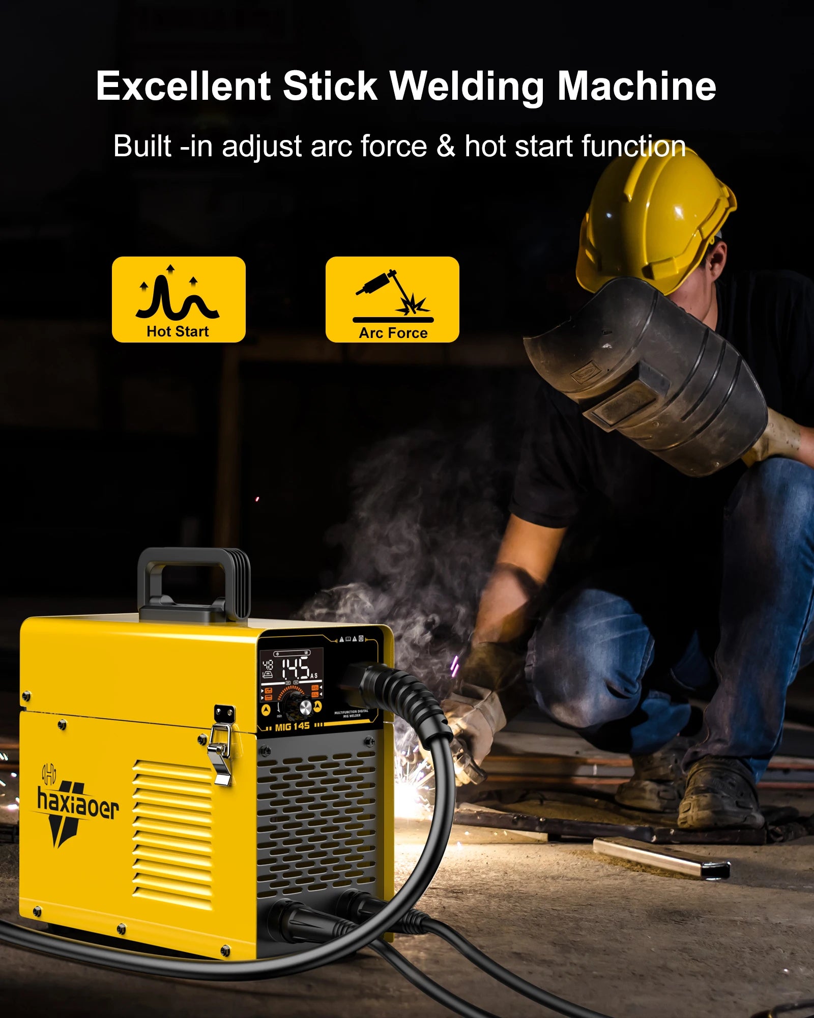 Haxiaoer MIG145 Welding Machine MMA/GASLESS MIG/LIFT TIG 120A Welder Flux Core Welder for Carbon Steel Stainless Steel - TrendForce25