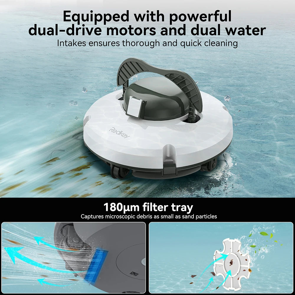 Redkey S100 Robotic Swimming Pool Cleaner IPX8 Waterproof 130-min Pool Vacuum Cleaner Self-Parking Pool Cleaner Pet-friendly