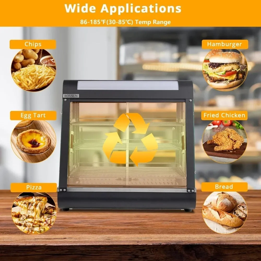 HOME-26" Commercial Food Warmer Display Pizza Warmer, 3-Tier Electric Countertop Food Warmer w/LED Lighting Adjustable Removable