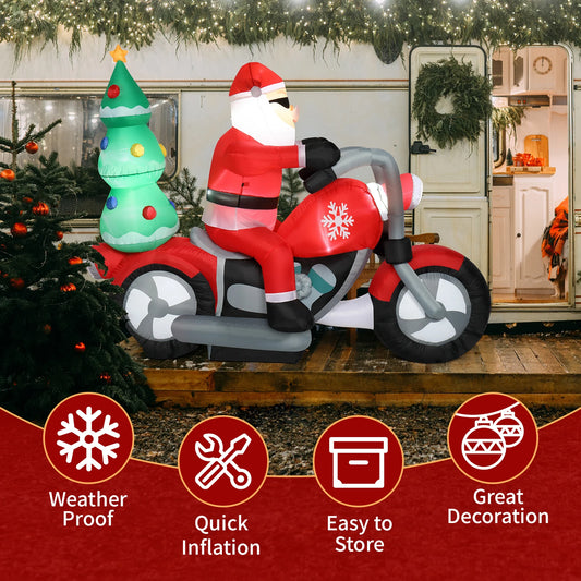 6ft Santa Riding Motorcycle 7 LED Lights Garden Santa Decoration 18W Christmas Garden Atmosphere Inflatable Air Model Decoration