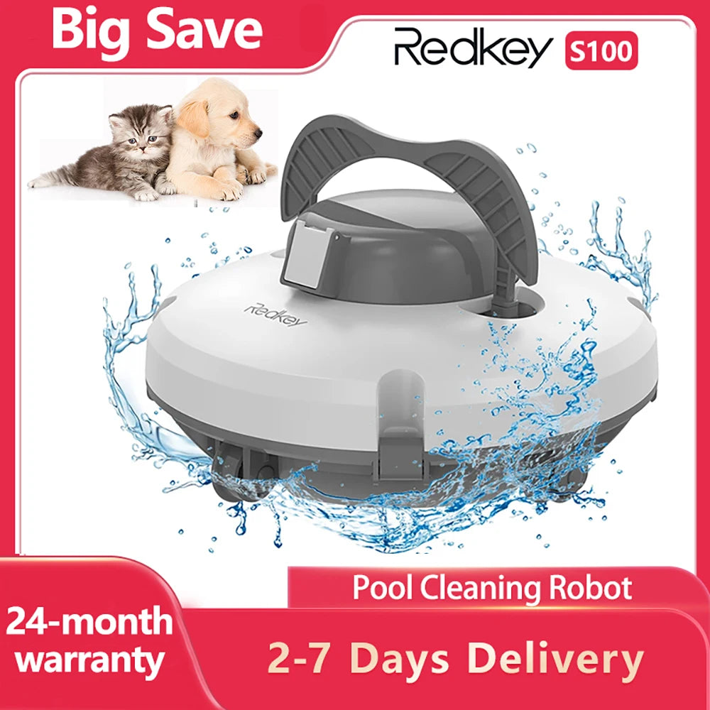 Redkey S100 Robotic Swimming Pool Cleaner IPX8 Waterproof 130-min Pool Vacuum Cleaner Self-Parking Pool Cleaner Pet-friendly
