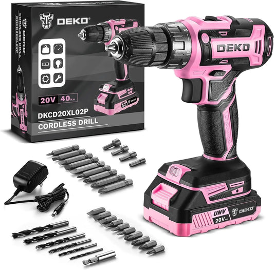 Power Drill Cordless: DEKO Pink Cordless Drill 20V Electric Power Drill Set Tool for Women - TrendForce25