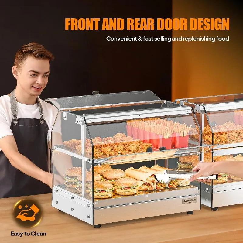 Commercial Food Warmer Display Pizza Warmer, 2-Tier Electric Countertop Food Warmer with LED Acrylic Door Removable Shelv