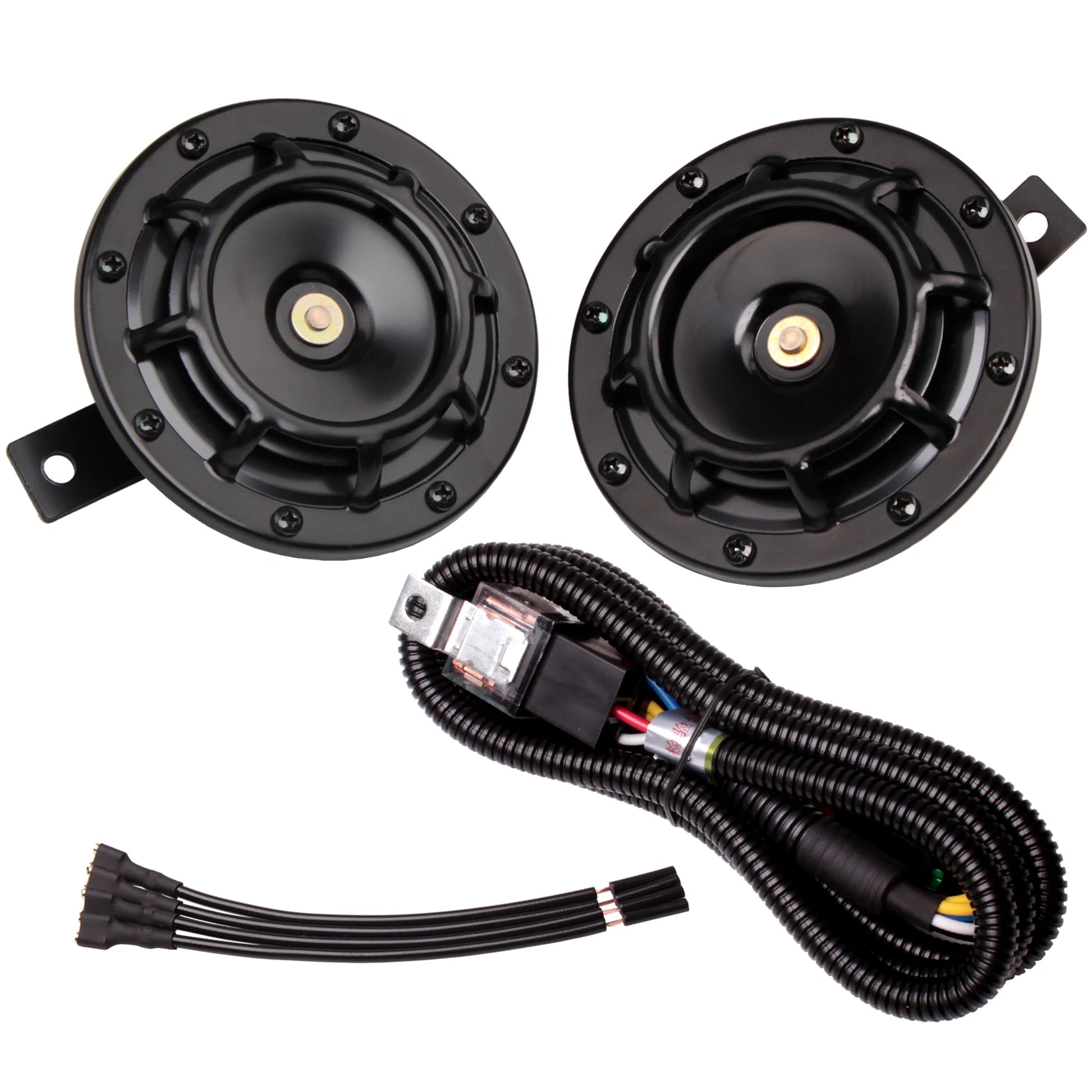 ALLREY 2Pcs Car Horn Multi-Color 12V Disc Electric Air Horn Kit Dual Tone Super Loud Alarm Singal Motorcycle Truck Warning Tool - TrendForce25