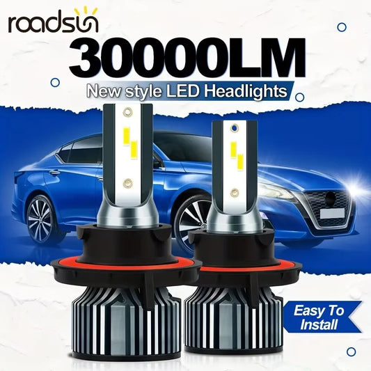 roadsun 2pcs H13 9005/HB3 9006/HB4 H1 H4 H7 H11 High Low Beam LED Car Headlights, 30000LM 300W 6500K White Two-side CSP Chip - TrendForce25