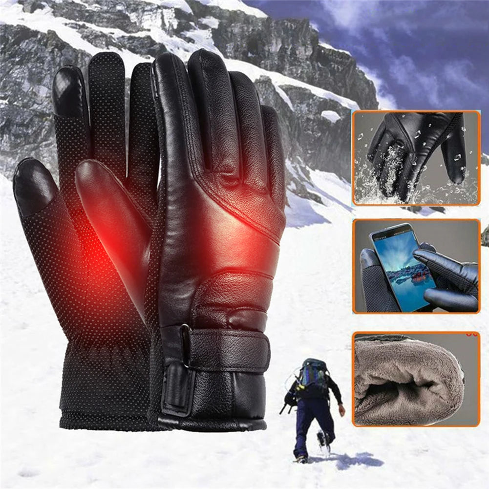 Motorcycle Winter Heated Gloves 12V Thermal Windproof Bike Gloves PU Leather Outdoor Keep Warm Guantes for Snowmobile Motorcycle - TrendForce25