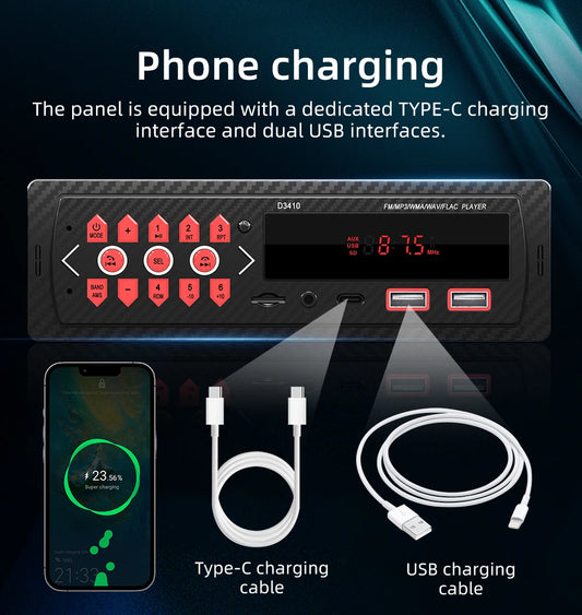 ESSGOO Car Radio 1 DIN Stereo FM Bluetooth MP3 Audio Player Cellphone Handfree Digital USB/SD With In Dash Aux Input