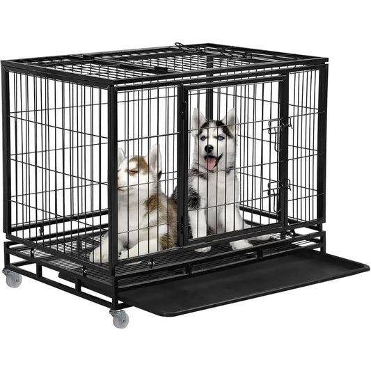 Dog Crate Dog Cage Dog Kennel For Large Dogs Heavy Duty 36 Hes Pet Playpen For Training Indoor Outdoor With Plastic Tray Double