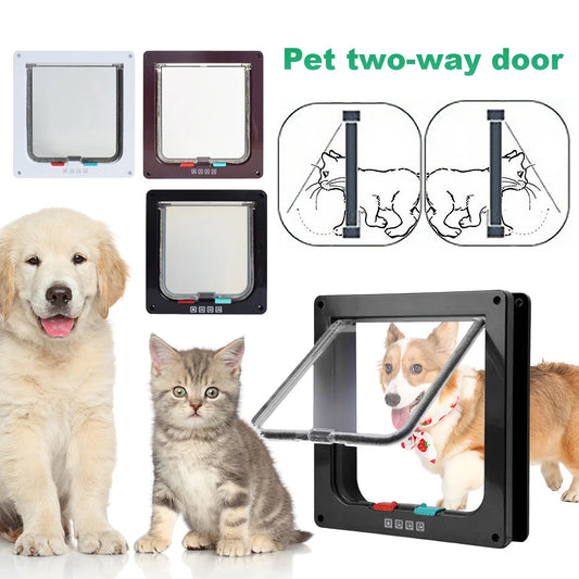 Cat Flap Door with 4 Way Security Lock Puppy Kitten Safety In&out Pet Door ABS Plastic Small Pet Gate Pet Doors and Sliding Door