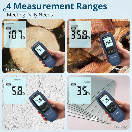 2-in-1 Digital Wood & Building Moisture Meter – Dual Pin & Pinless Tester for Home Renovation, Construction & Woodworking
