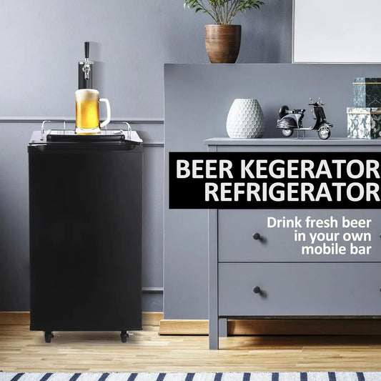 Beer Kegerator One-key Barrel Beer Cooler Full-size Barrel Cooler with Shelves Stainless Steel Drip Tray and Rail Beer Kegerator